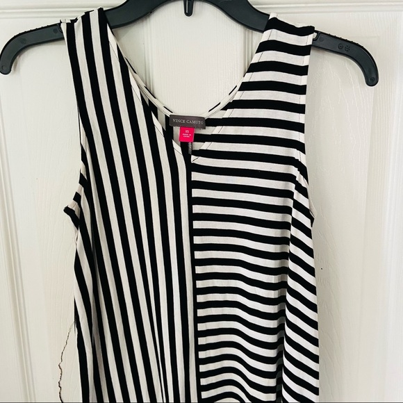 VINCE CAMUTO black & white striped asymmetrical sleeveless stretch shirt size XS - Picture 9 of 9